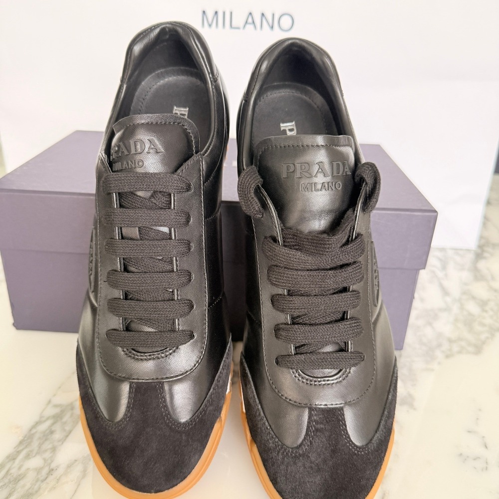 PRADA 2EG486 Black Leather with Suede Sneakers Shoes - NEW - US 9 UK 8 - Picture 5 of 14